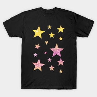 Pink Yellow Ombre Faux Glitter Stars T-Shirt